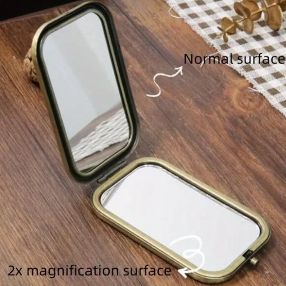 3D Flower Heart Design, Double Sided Vintage Handheld Compact Foldable Mirror - Picture 4 of 6
